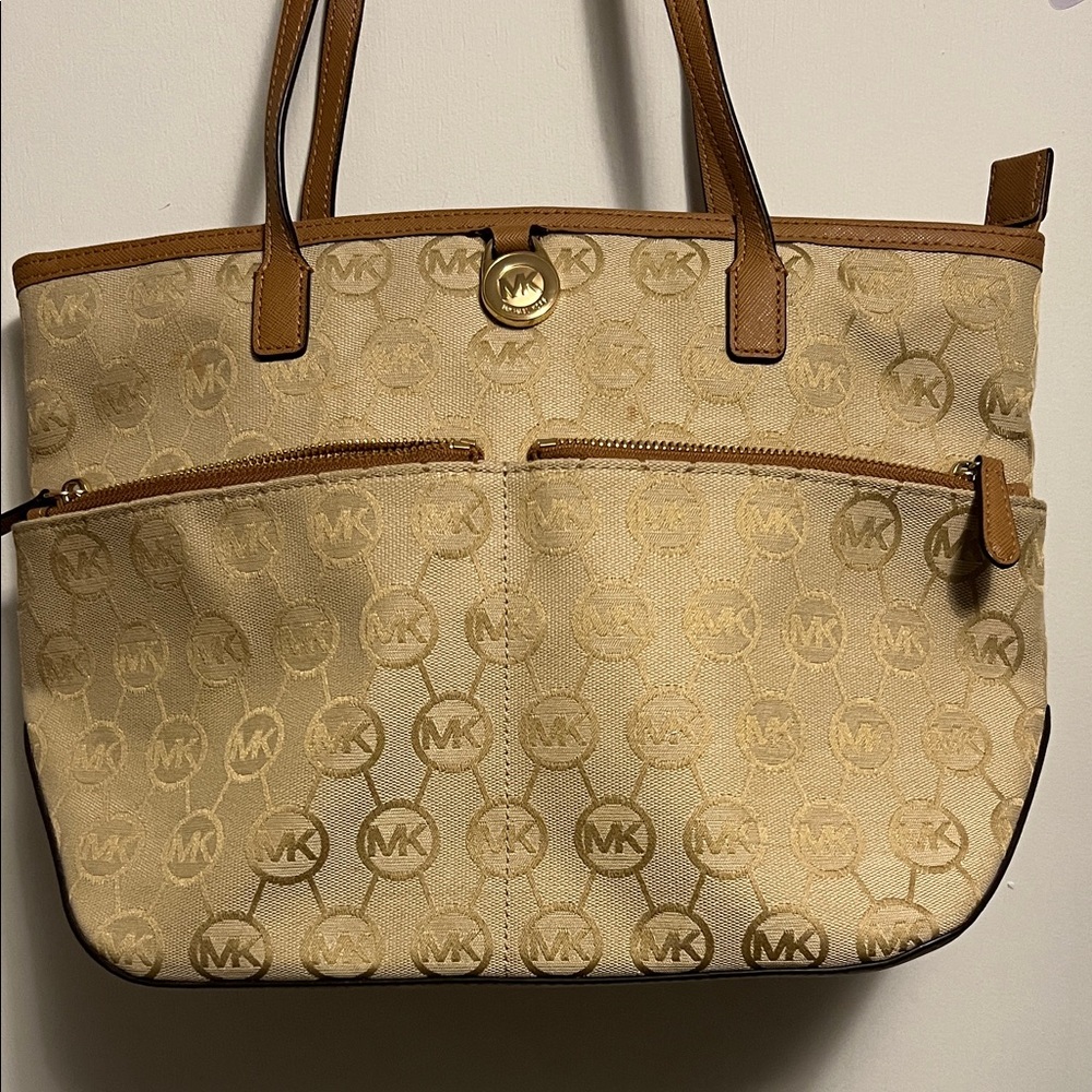 Michael Kors Cream and Tan Logo Tote